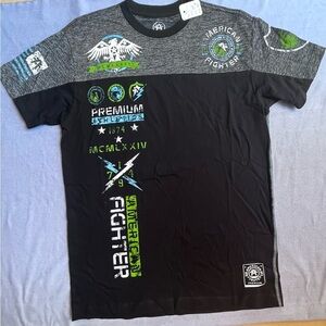 American Fighter Black and Gray Tee with Green Accents